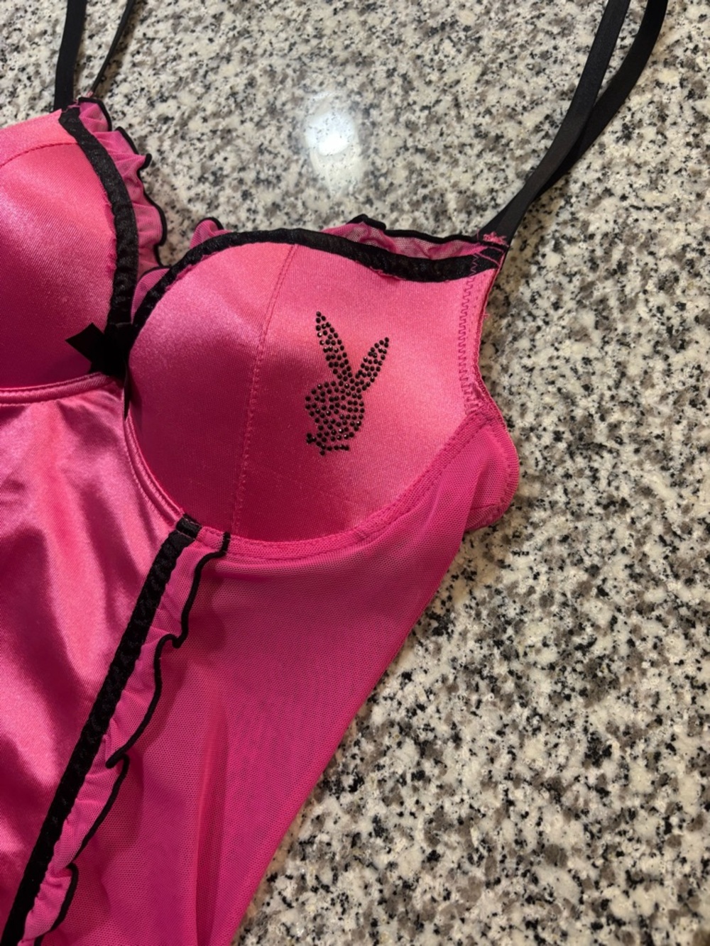 PLAYBOY Hot Pink Satin Bustier with Black Trim